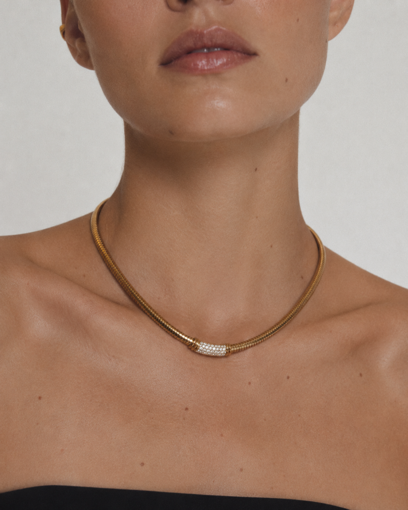 Collar Plata/Baño Amarillo Rigido Rectangulo Circones