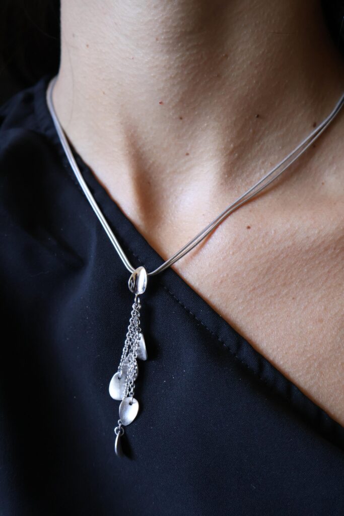 Collar Plata Doble/Colgante con Racimo de Ovalos