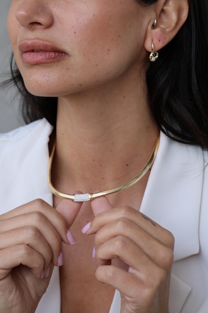 Collar Plata/Baño Amarillo Rigido Rectangulo Circones