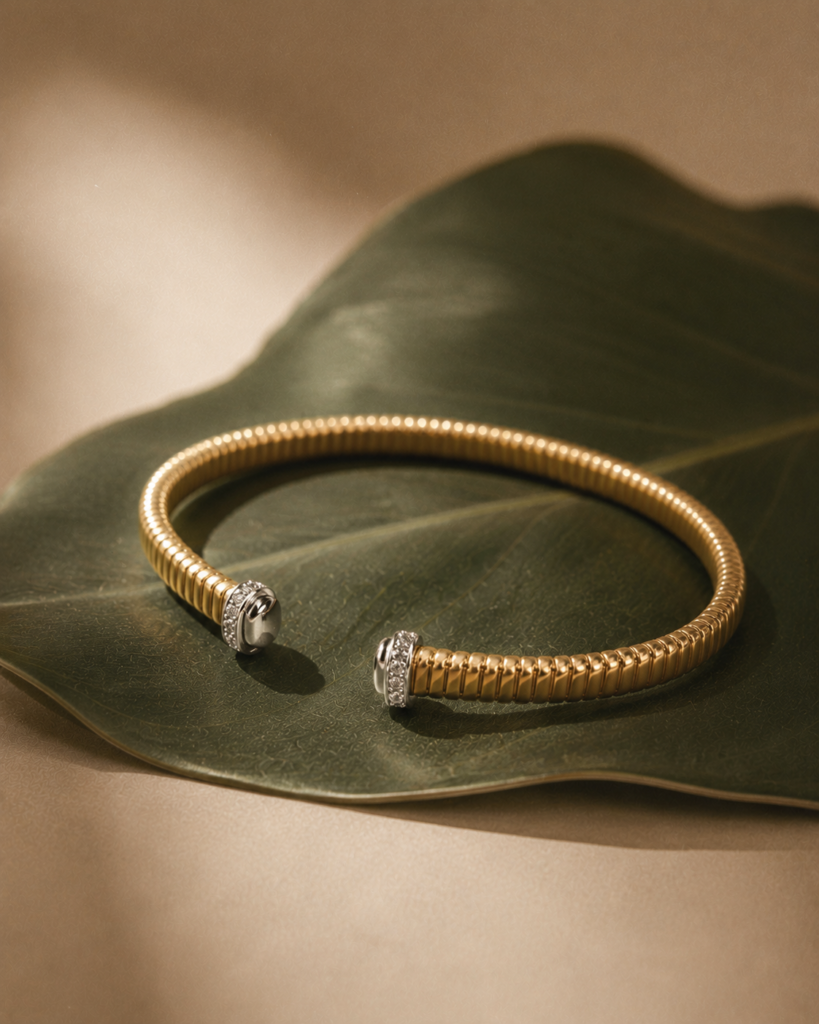 Pulsera/Esclava Plata Baño Amarillo Rigida Plana