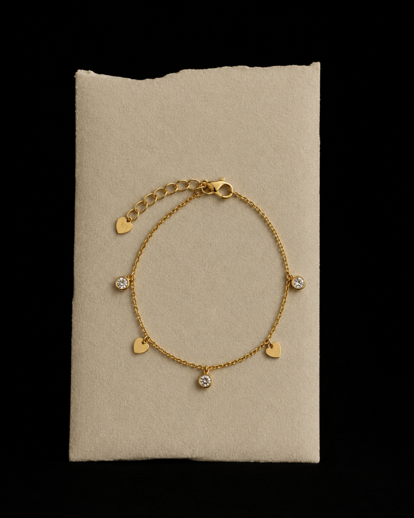 Pulsera Plata baño Amarillo Circones y Corazones