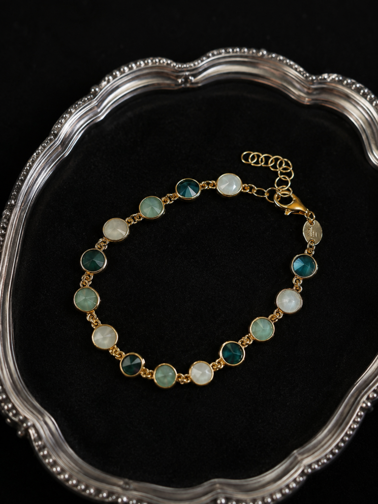 Pulsera Plata Baño Amarillo Circones Verde, Azul y Blanco