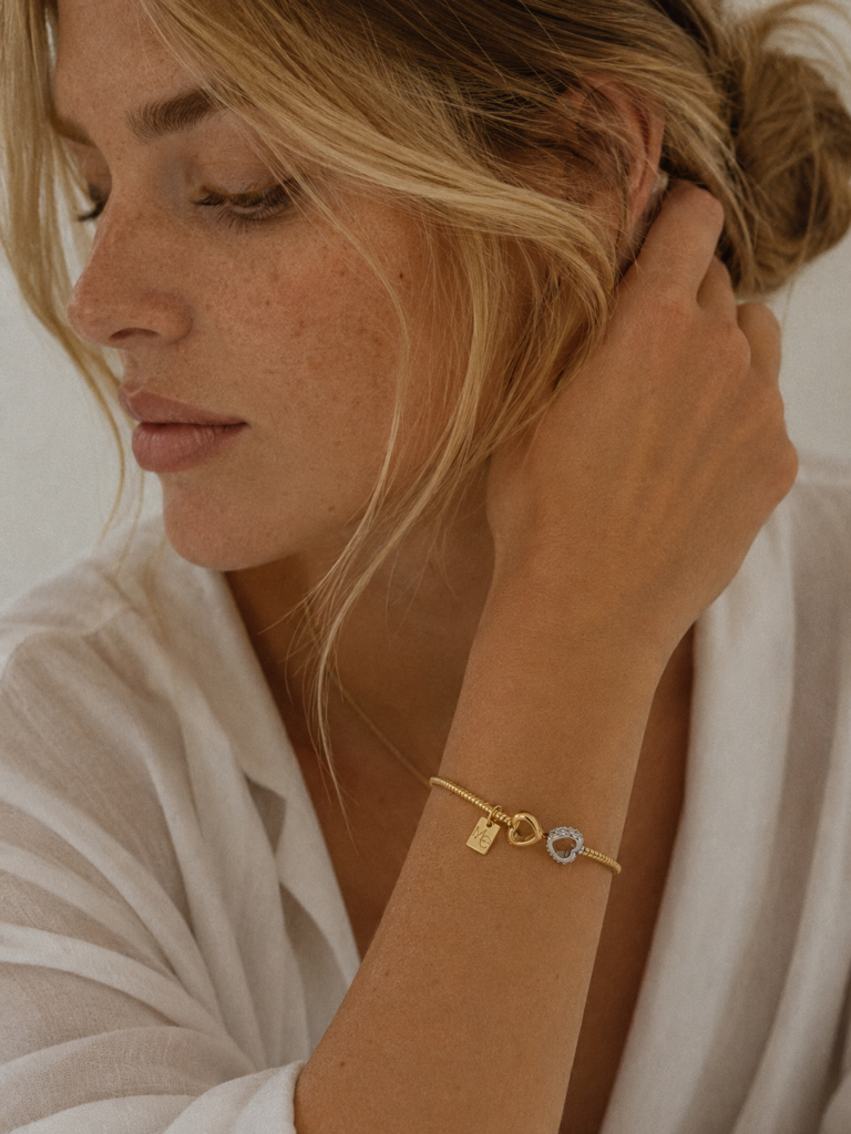 Pulsera/Esclava Plata Baño Amarillo Rigida Tope redondo Circones