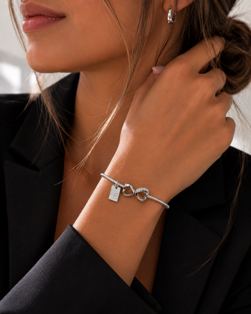 Pulsera/Esclava Plata Rigida Tope corazones Plata/Circones
