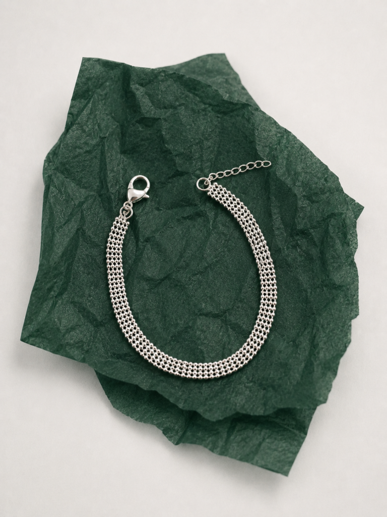 Pulsera Plata Tejida con Bolitas