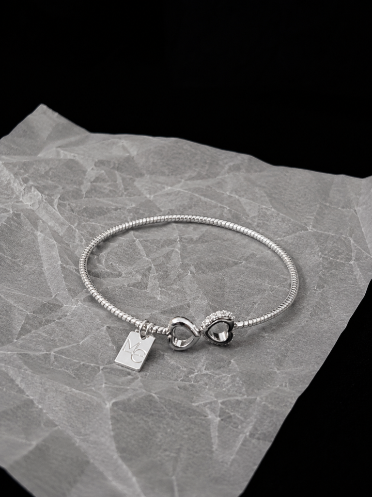 Pulsera/Esclava Plata Rigida Tope corazones Plata/Circones