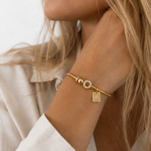 Pulsera/Esclava Plata Baño Amarillo Rigida Tope bolita y Circulo Circones