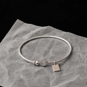 Pulsera/Esclava Plata Rigida Tope bolita y Circulo Circones