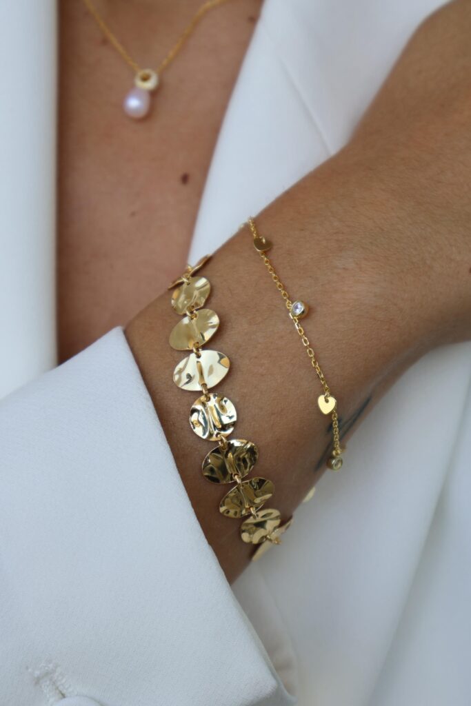 Pulsera Plata baño Amarillo Circones y Corazones