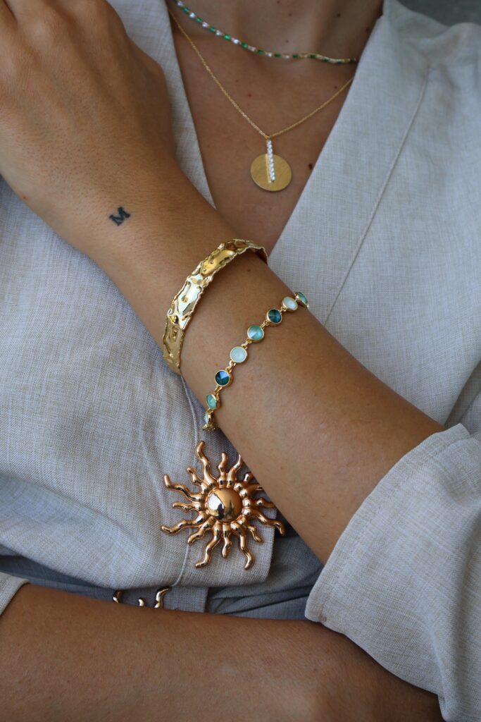 Pulsera Plata Baño Amarillo Esclava Amartelada