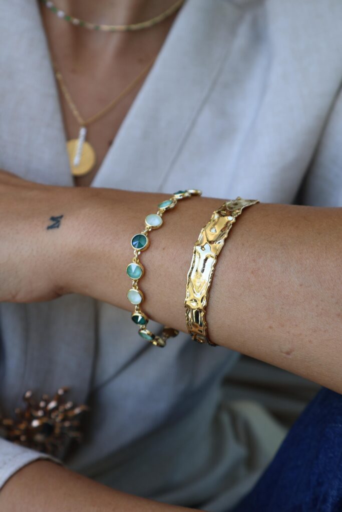 Pulsera Plata Baño Amarillo Circones Verde, Azul y Blanco