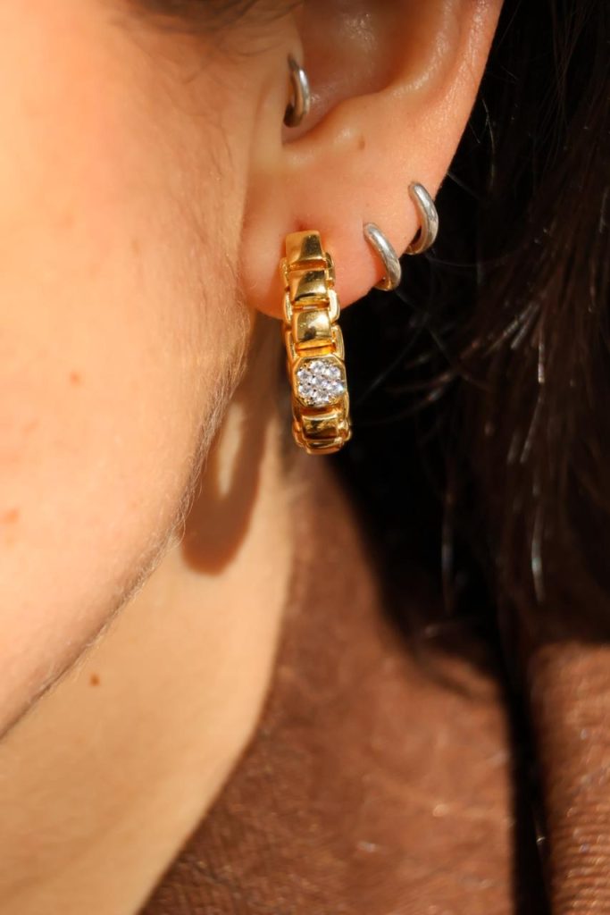 Aros Tejidos Plata Baño Oro con circones