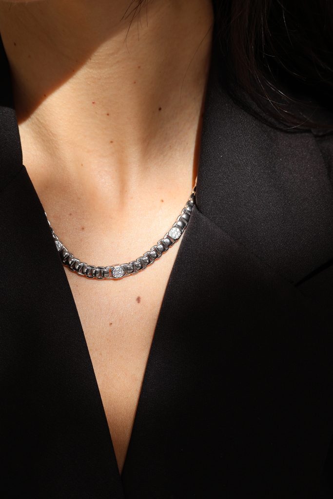 Collar Tejido Plata con circones
