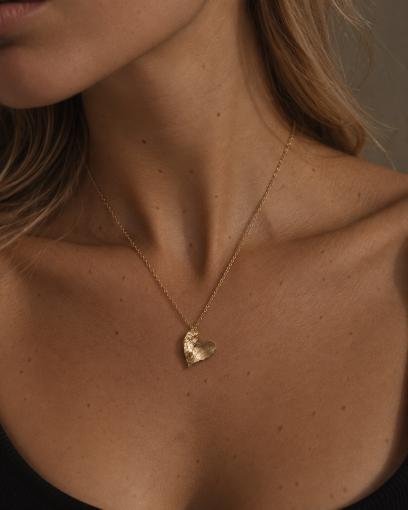 Collar Plata Baño Oro Corazón Amartelado